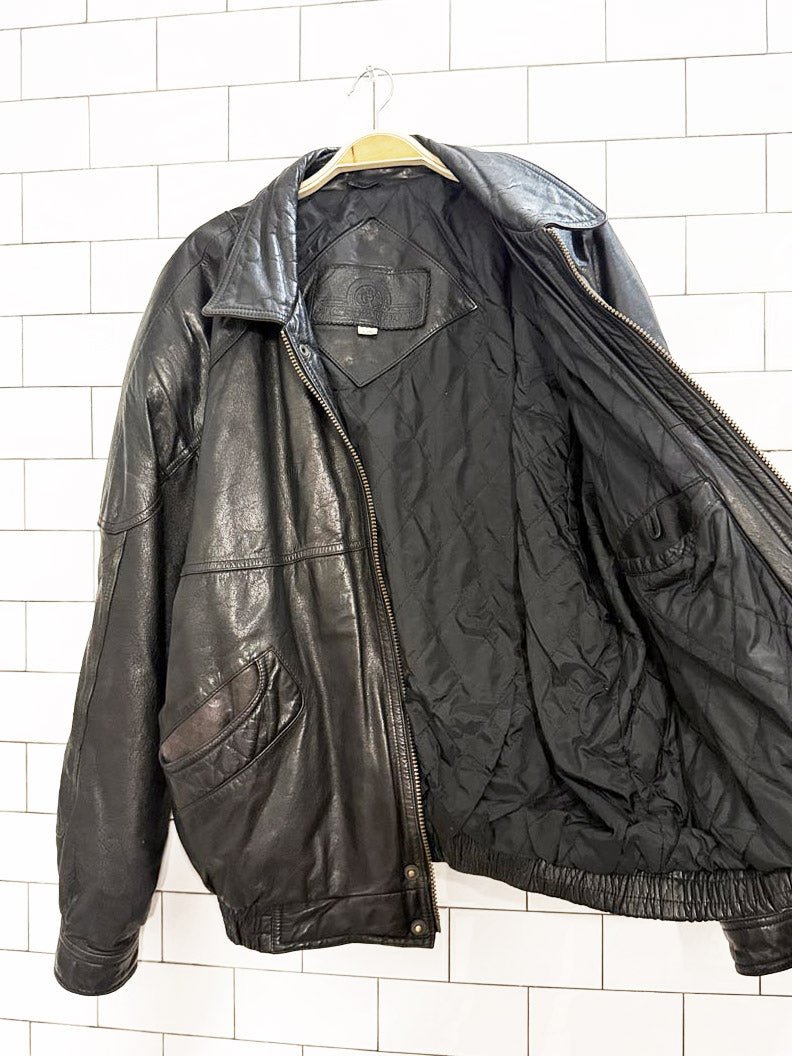 vintage 90s cricketeer two - tone leather bomber jacket - good market thrift store