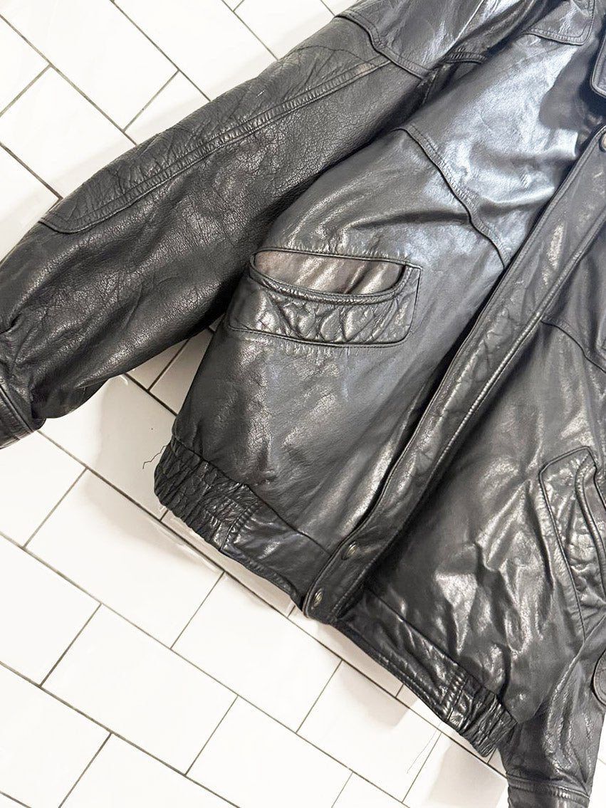 vintage 90s cricketeer two - tone leather bomber jacket - good market thrift store