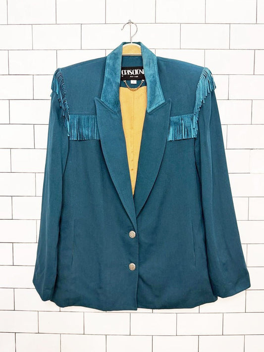vintage 90s criscione suede fringe power shoulder western jacket | made in USA - good market thrift store