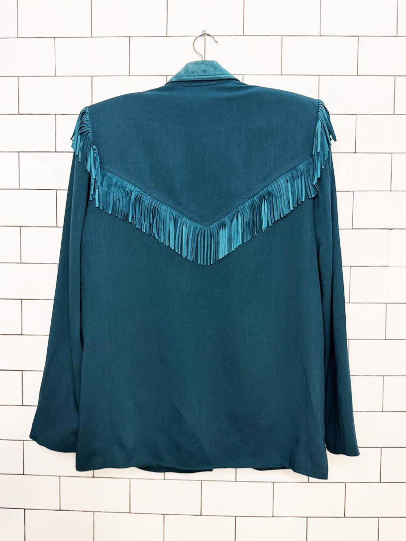 vintage 90s criscione suede fringe power shoulder western jacket | made in USA - good market thrift store