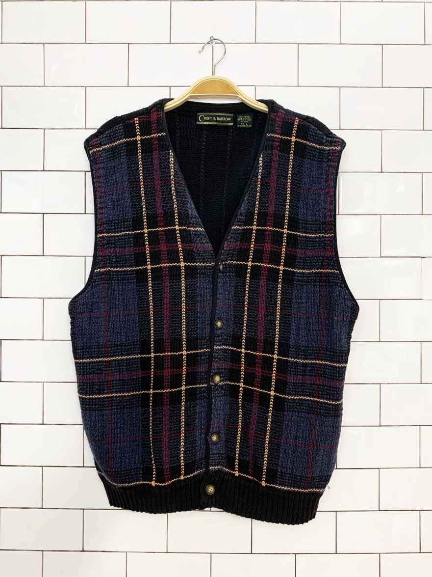 vintage 90s croft & barrow plaid knit sweater vest - good market thrift store