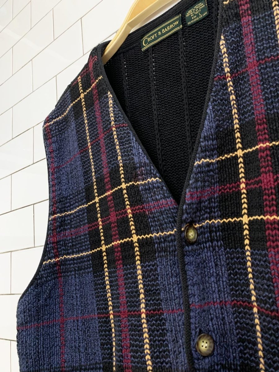 vintage 90s croft & barrow plaid knit sweater vest - good market thrift store