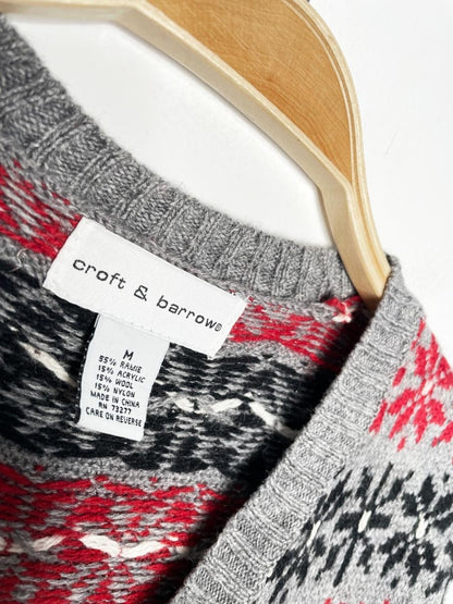 vintage 90s croft & barrow wool - blend nordic snowman knit cardigan - good market thrift store