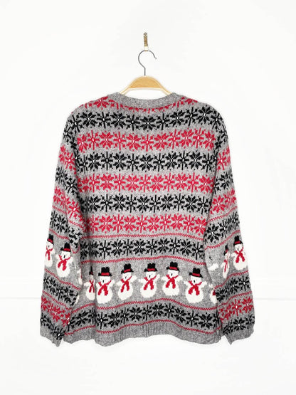 vintage 90s croft & barrow wool - blend nordic snowman knit cardigan - good market thrift store