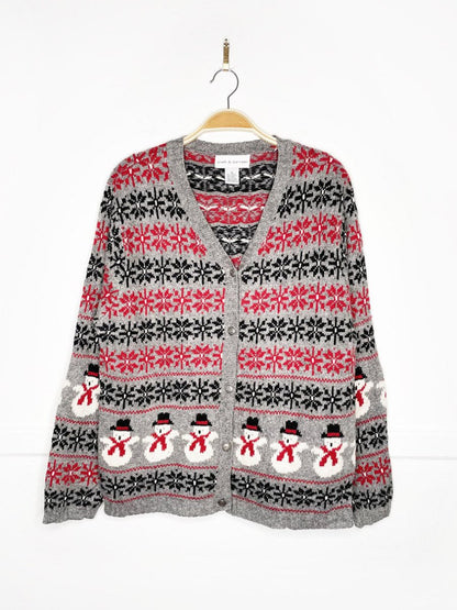 vintage 90s croft & barrow wool - blend nordic snowman knit cardigan - good market thrift store
