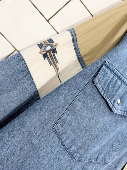 vintage 90s cumberland outfitters two - tone western denim shirt - good market thrift store