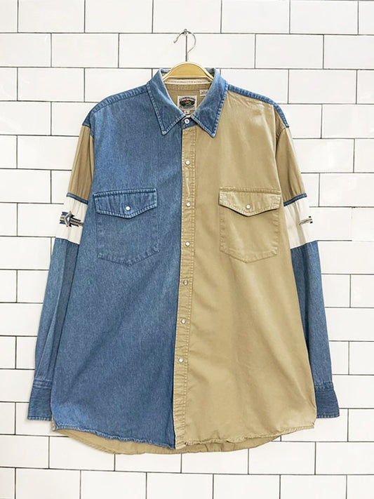 vintage 90s cumberland outfitters two - tone western denim shirt - good market thrift store