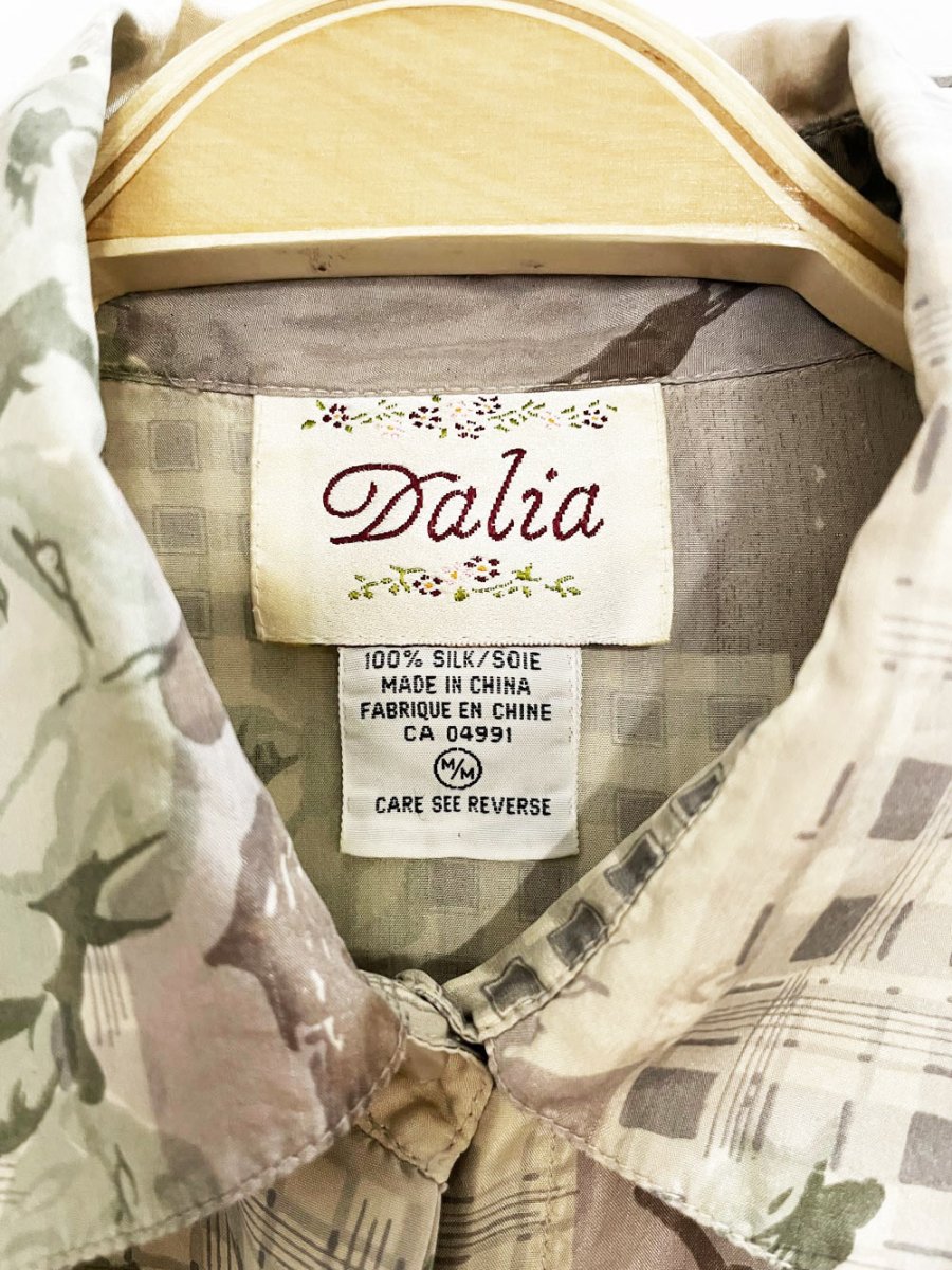 vintage 90s dalia 100% silk floral collage blouse | made in canada - good market thrift store