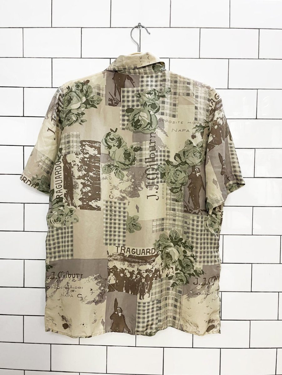 vintage 90s dalia 100% silk floral collage blouse | made in canada - good market thrift store