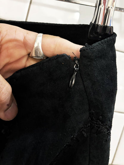 vintage 90s danier boho crochet patchwork suede maxi skirt | leather - good market thrift store