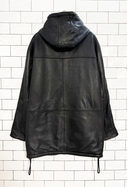 vintage 90s danier butter leather full zip hooded jacket | wool - blend lined - good market thrift store