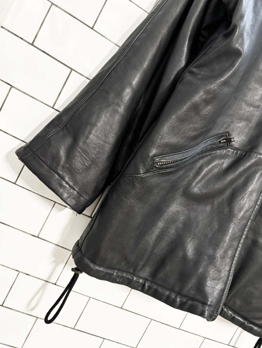 vintage 90s danier butter leather full zip hooded jacket | wool - blend lined - good market thrift store