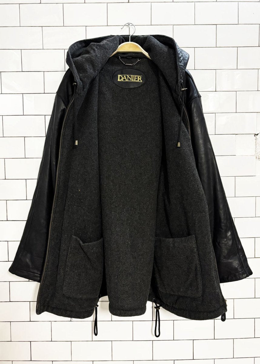 vintage 90s danier butter leather full zip hooded jacket | wool - blend lined - good market thrift store