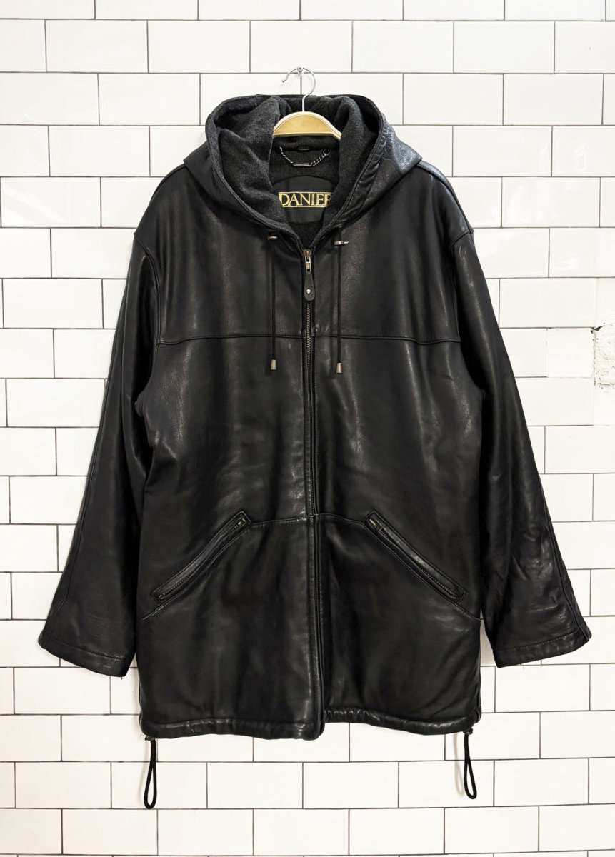 vintage 90s danier butter leather full zip hooded jacket | wool - blend lined - good market thrift store