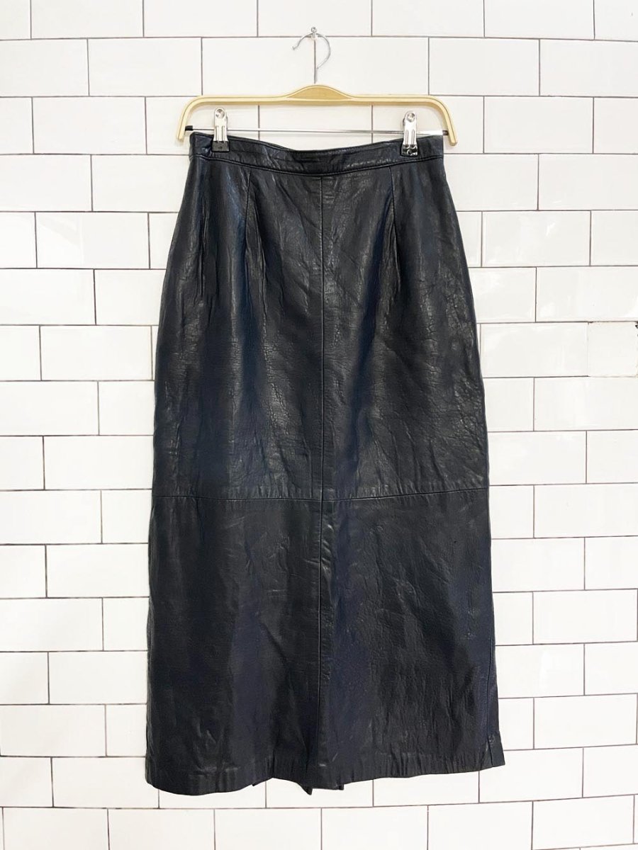 vintage 90s danier butter leather pleated back midi skirt | lambskin - good market thrift store