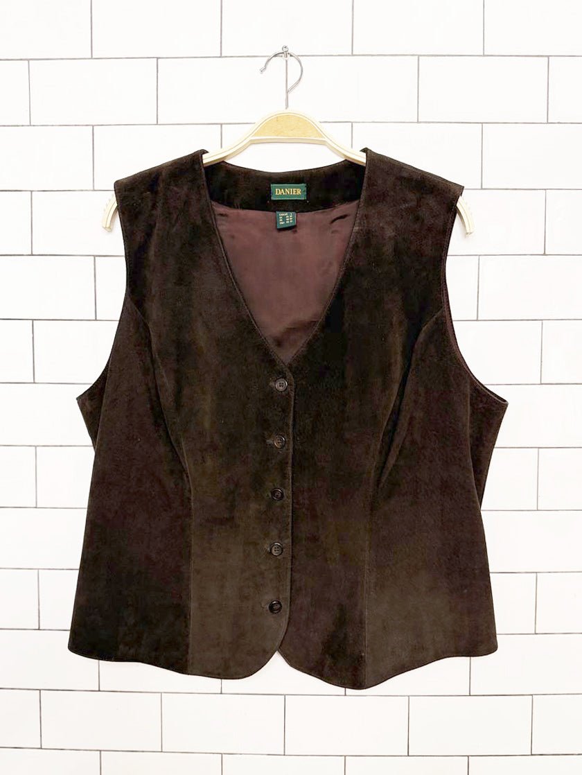 vintage 90s danier suede fitted vest top | made in Canada - good market thrift store
