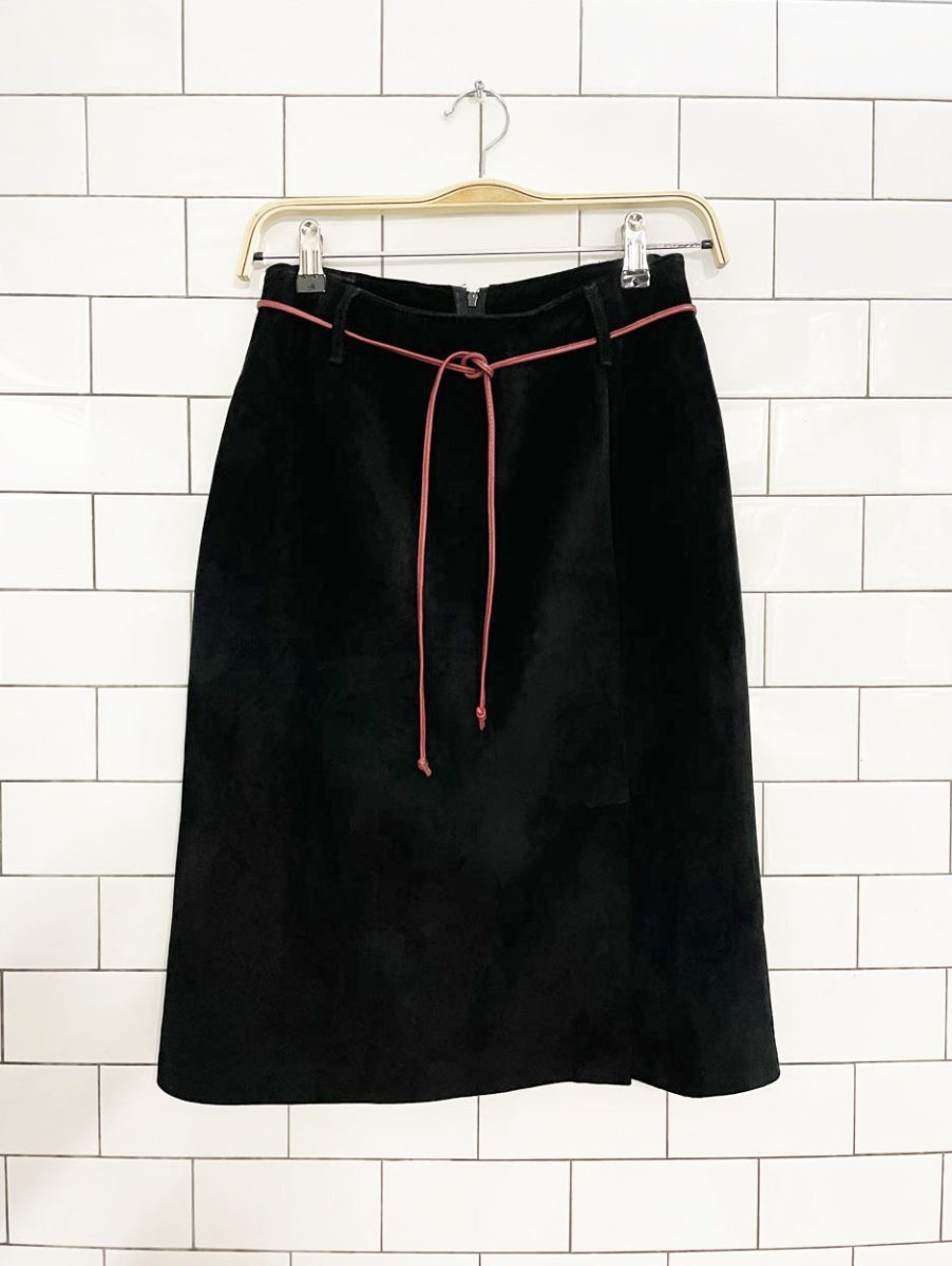 vintage 90s danier suede leather belted skirt - good market thrift store