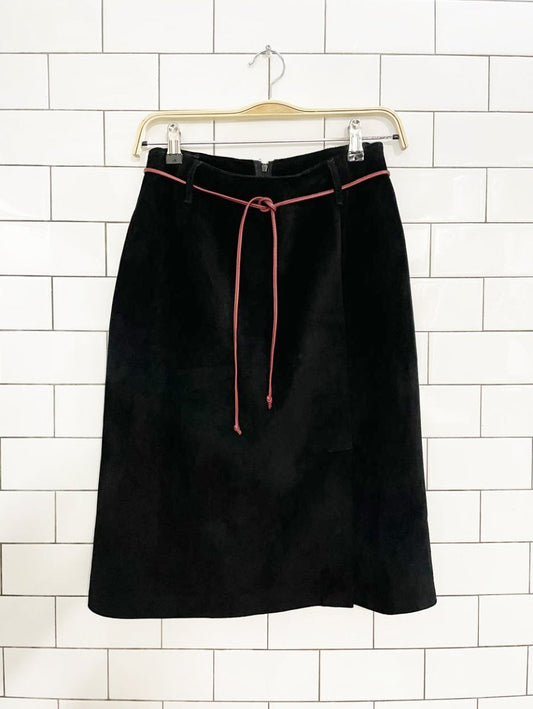 vintage 90s danier suede leather belted skirt - good market thrift store