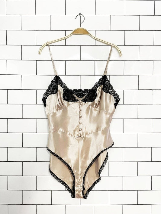 vintage 90s delicates lace trim satin lingerie bodysuit - good market thrift store