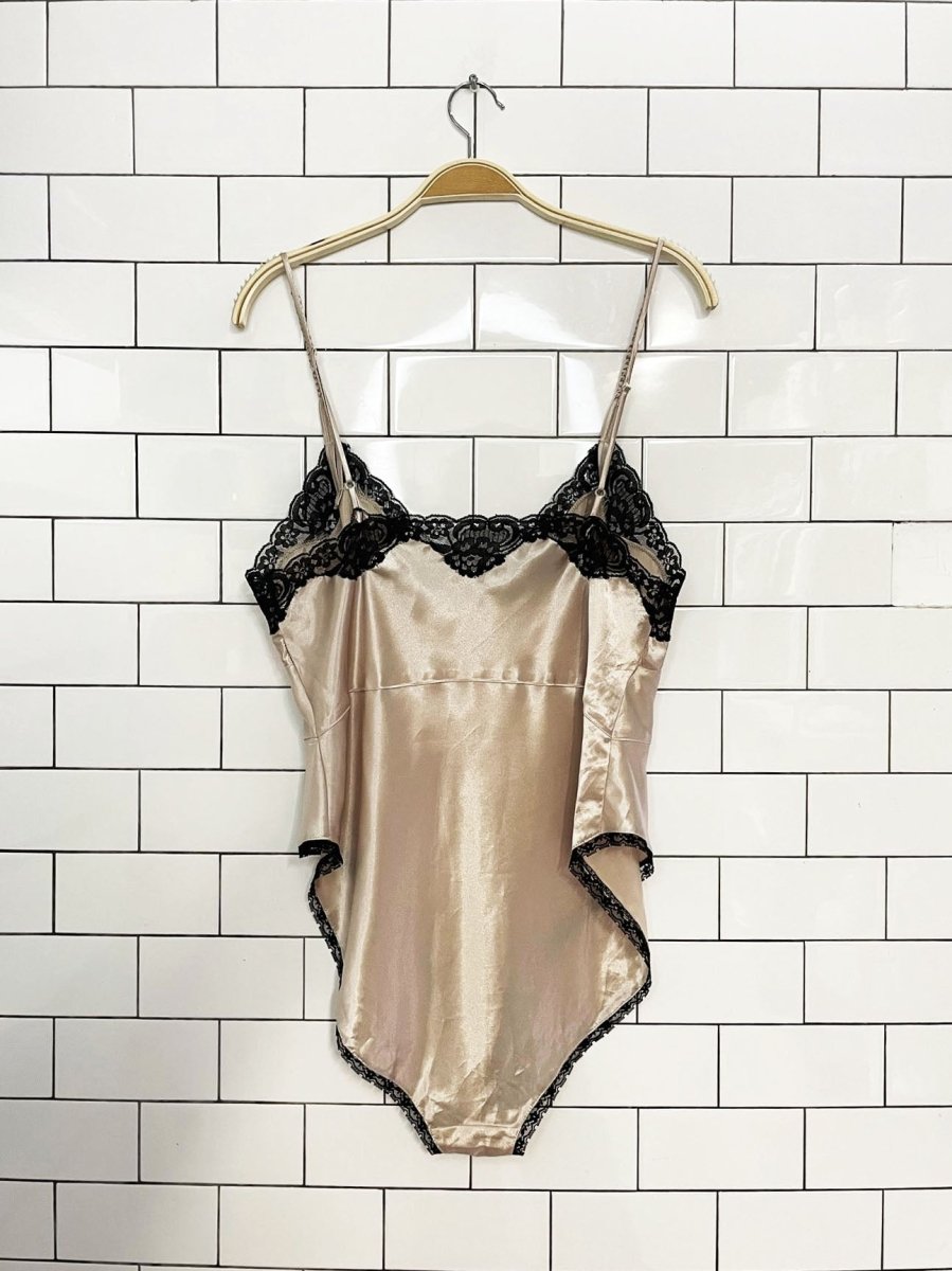 vintage 90s delicates lace trim satin lingerie bodysuit - good market thrift store