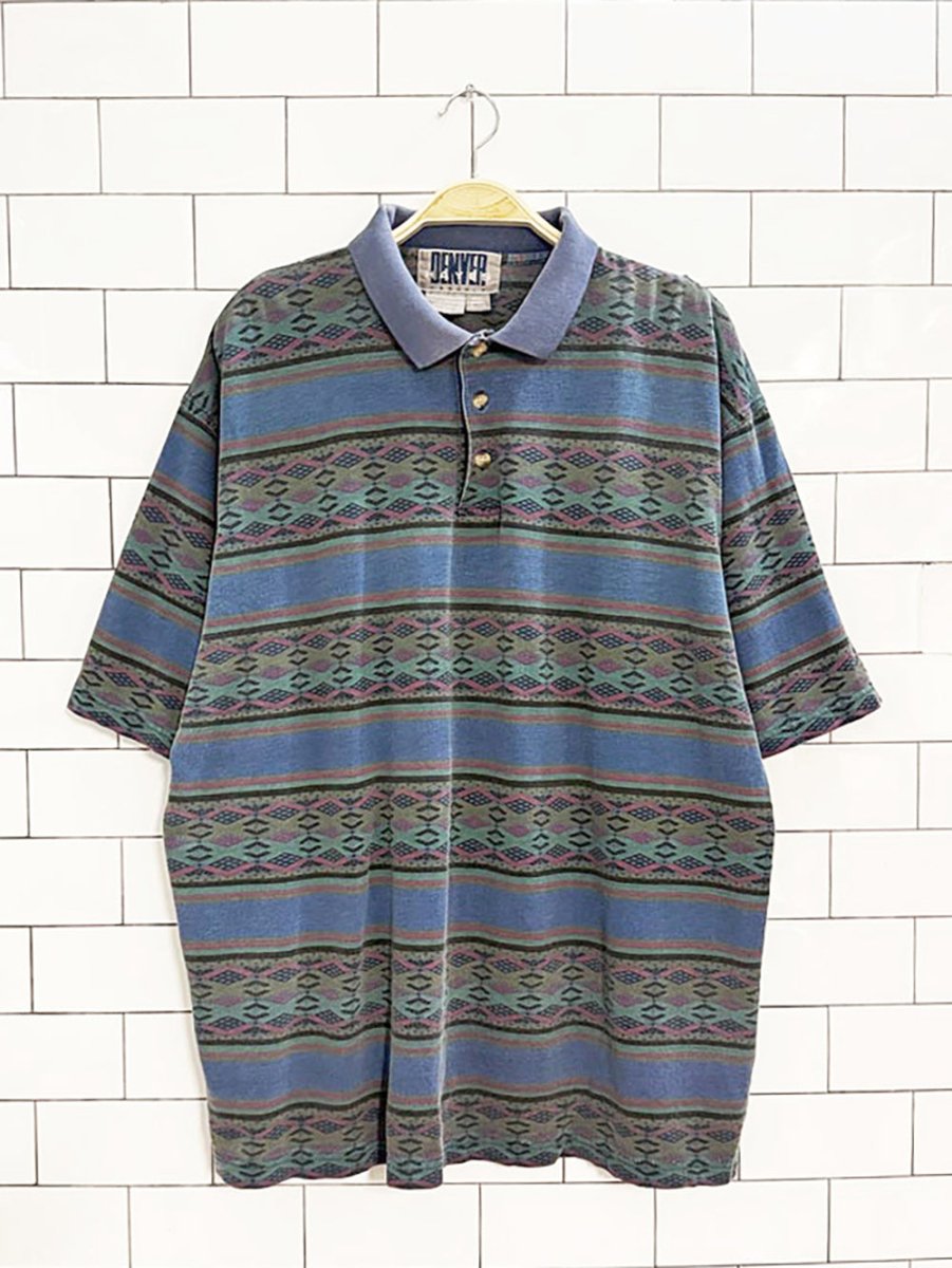 vintage 90s denver hayers striped pique polo shirt - good market thrift store