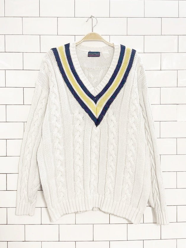 vintage 90s denver hayes chunky cable knit prep sweater - good market thrift store