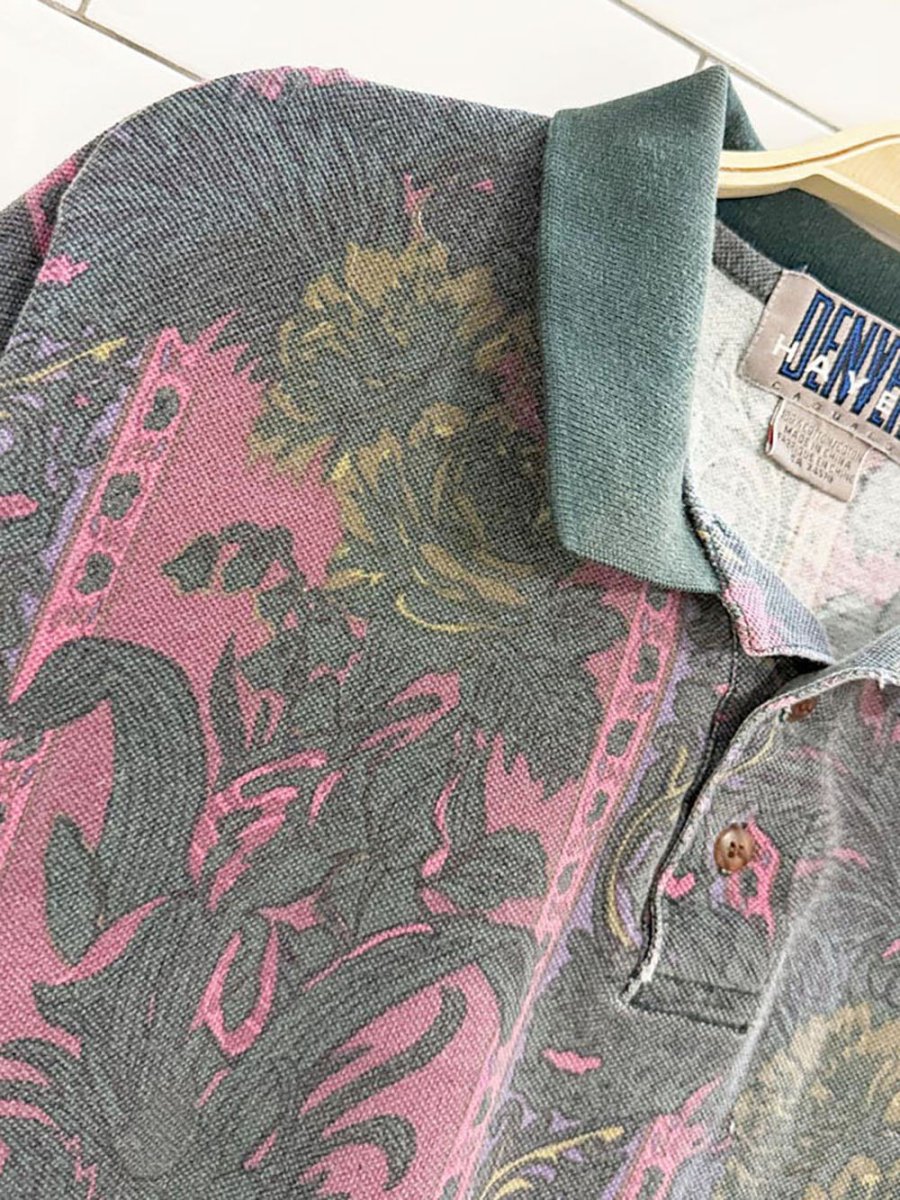 vintage 90s denver hayes faded floral pique polo shirt - good market thrift store