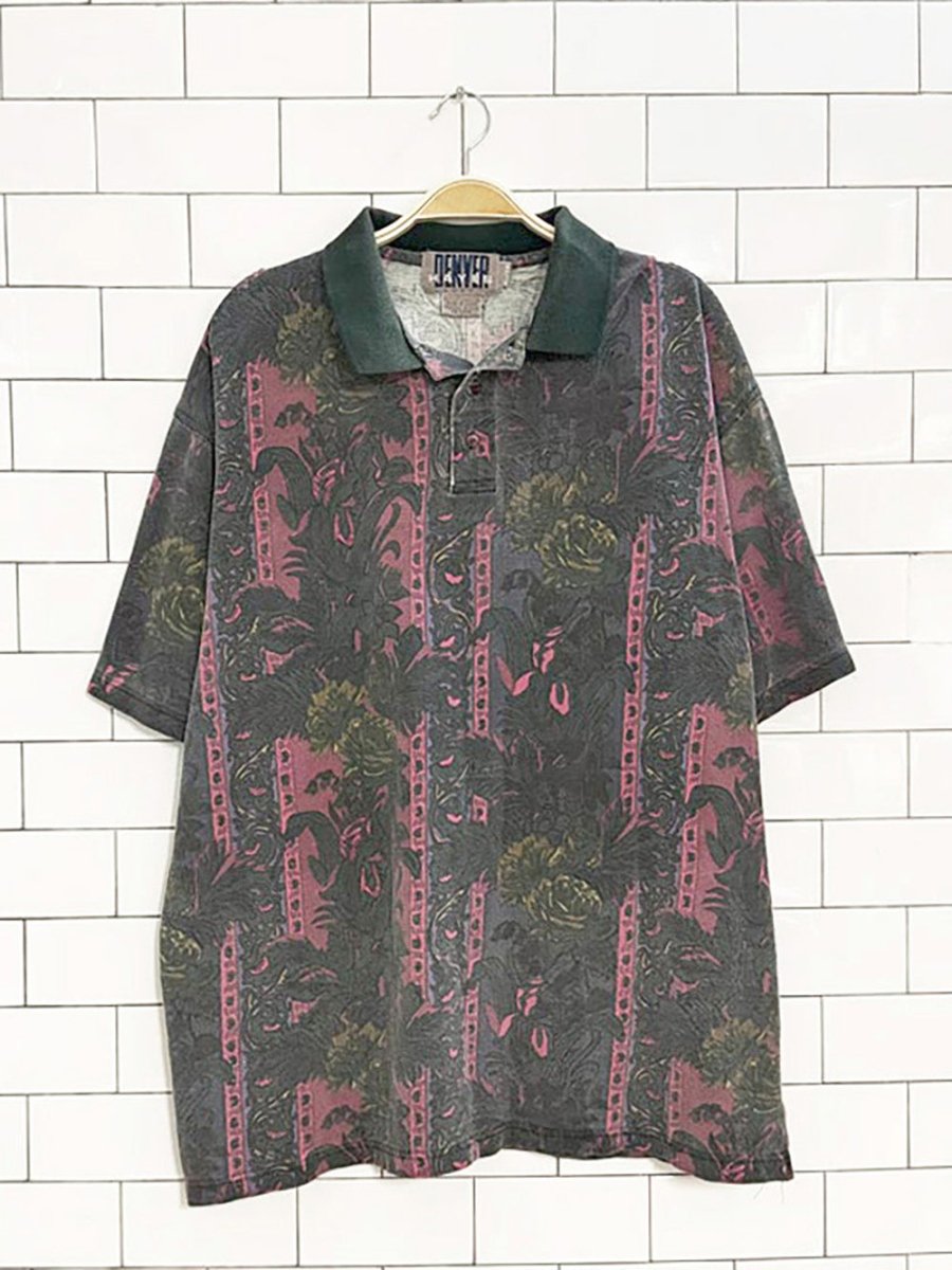 vintage 90s denver hayes faded floral pique polo shirt - good market thrift store