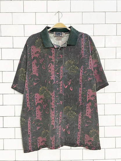 vintage 90s denver hayes faded floral pique polo shirt - good market thrift store