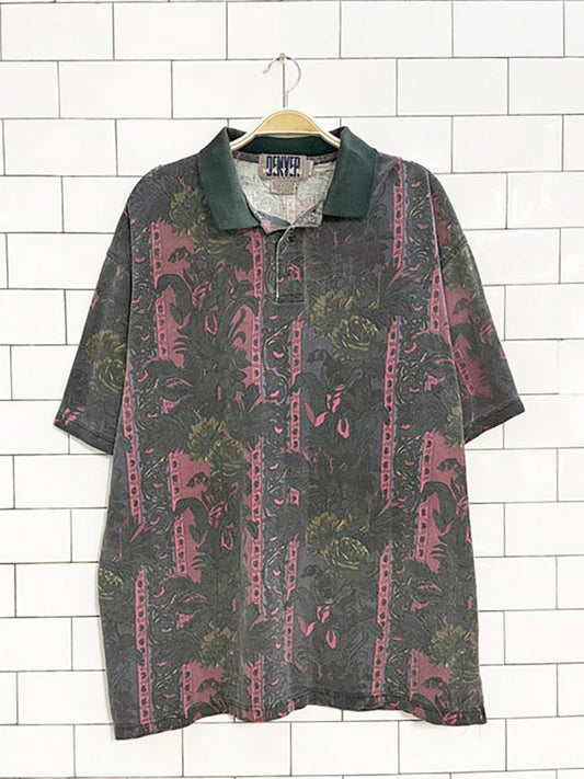 vintage 90s denver hayes faded floral pique polo shirt - good market thrift store