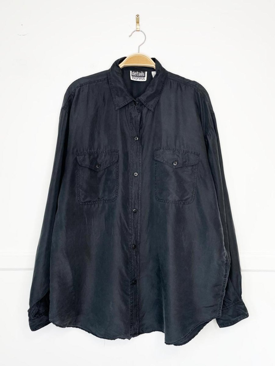 vintage 90s details express 100% silk full button blouse - good market thrift store