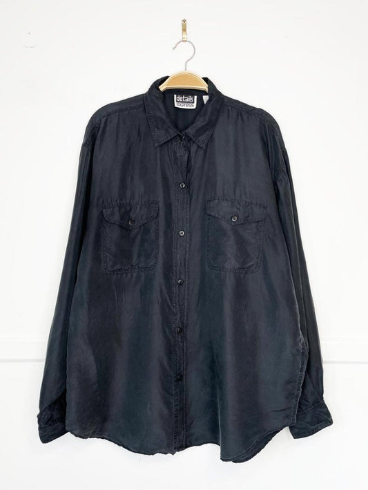 vintage 90s details express 100% silk full button blouse - good market thrift store