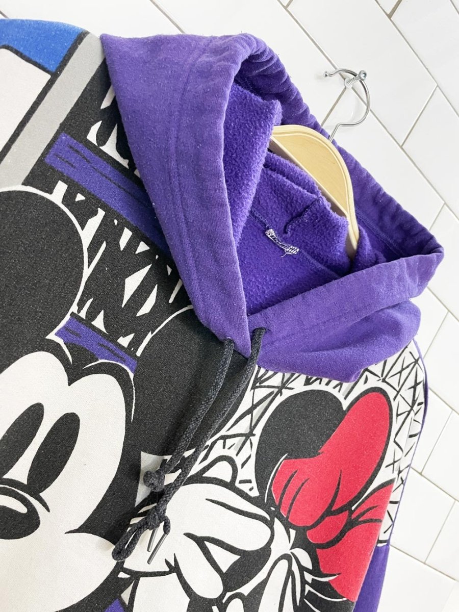 vintage 90s disney mickey + minnie mouse rollercoaster all over print hoodie - good market thrift store