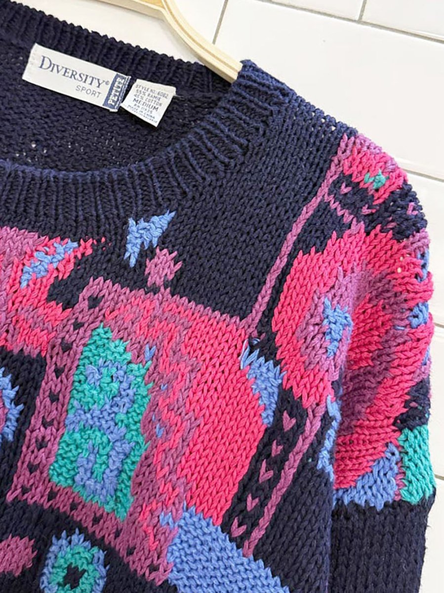 vintage 90s diversity sport abstract knit sweater - good market thrift store