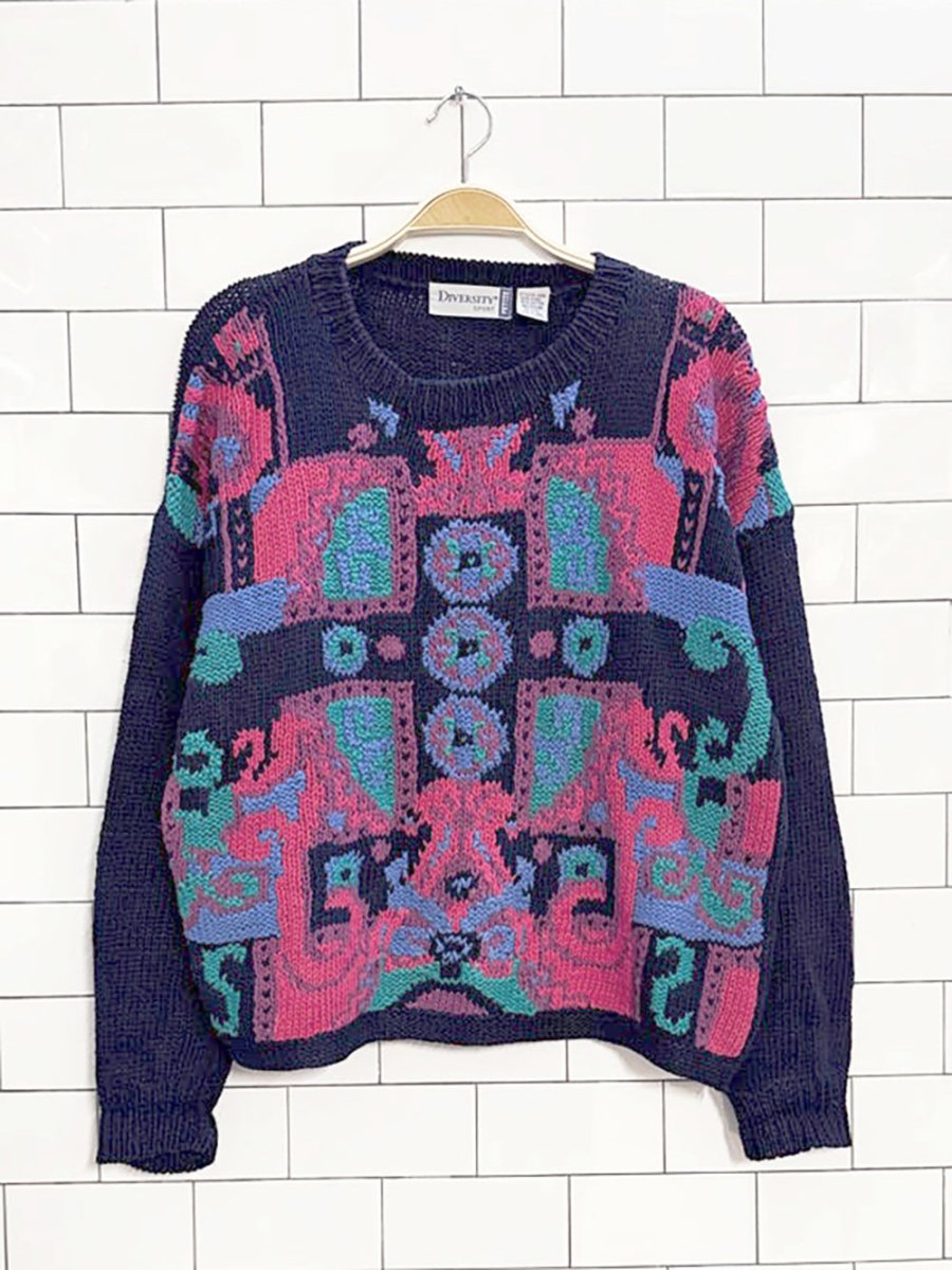 vintage 90s diversity sport abstract knit sweater - good market thrift store