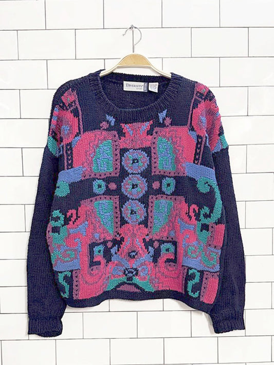 vintage 90s diversity sport abstract knit sweater - good market thrift store