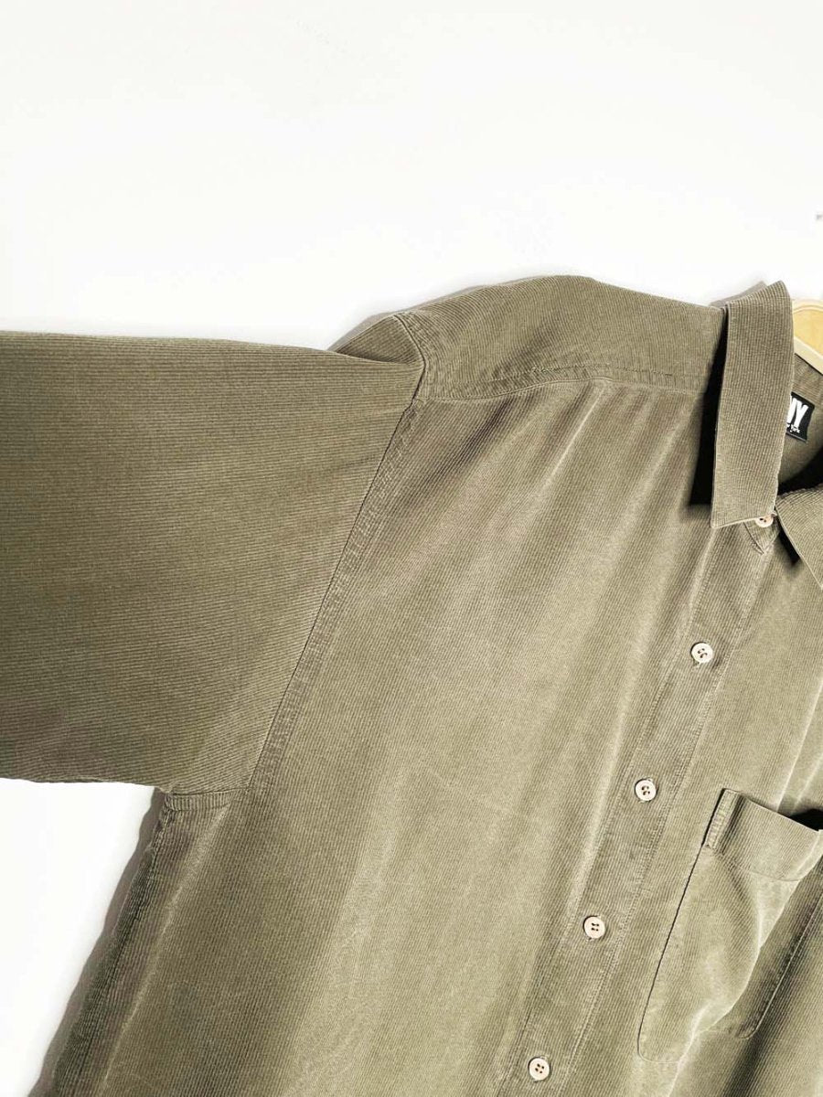 vintage 90s dkny 100% silk ribbed oversized full button shirt - good market thrift store