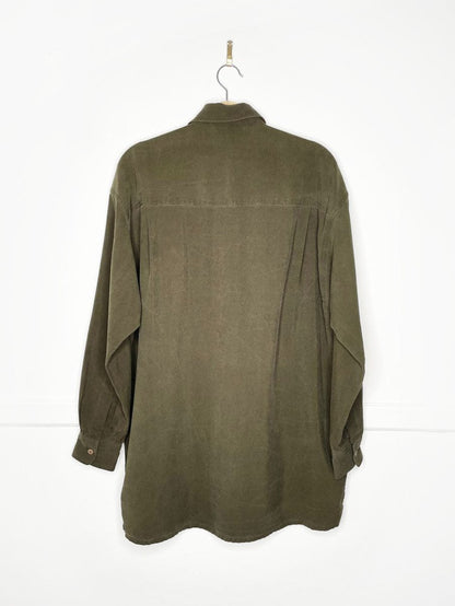vintage 90s dkny 100% silk ribbed oversized full button shirt - good market thrift store