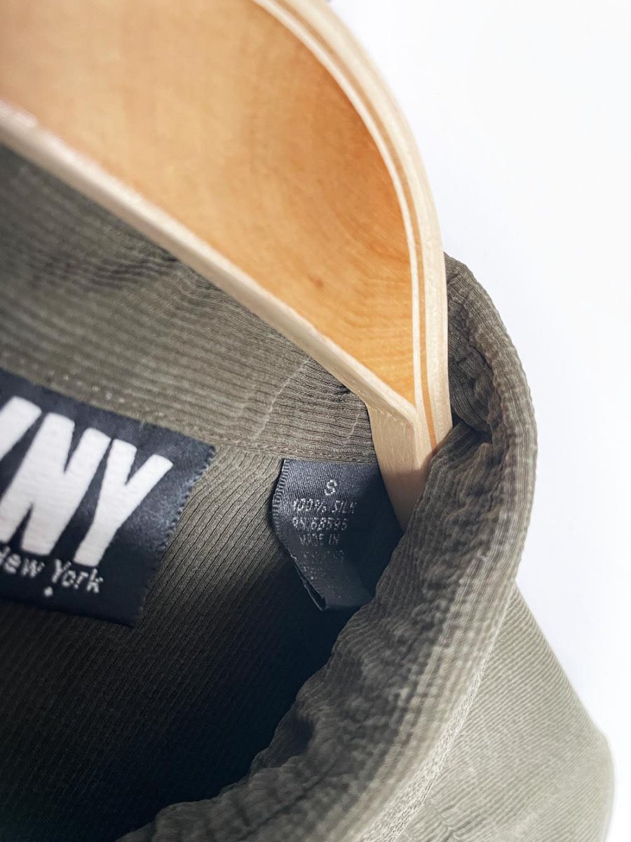 vintage 90s dkny 100% silk ribbed oversized full button shirt - good market thrift store