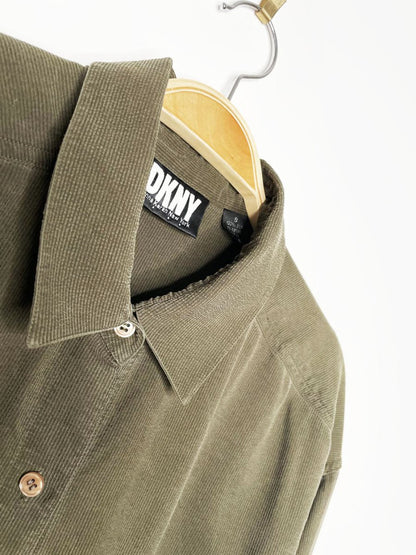 vintage 90s dkny 100% silk ribbed oversized full button shirt - good market thrift store