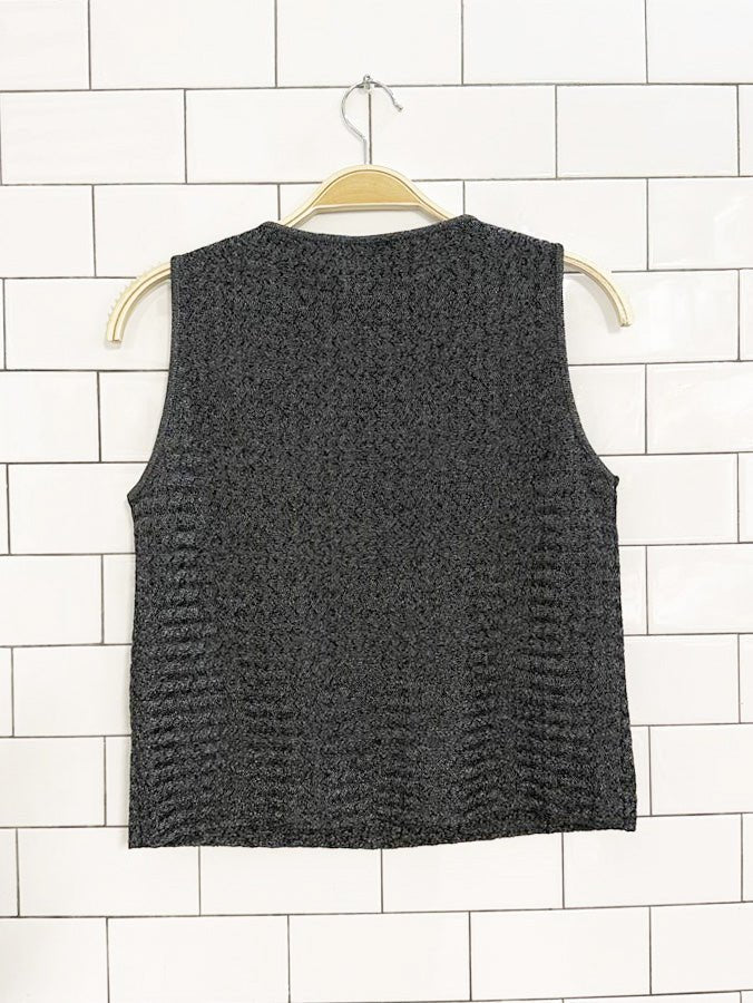 vintage 90s DKNY wool - blend metallic sleeveless knit top | made in USA - good market thrift store