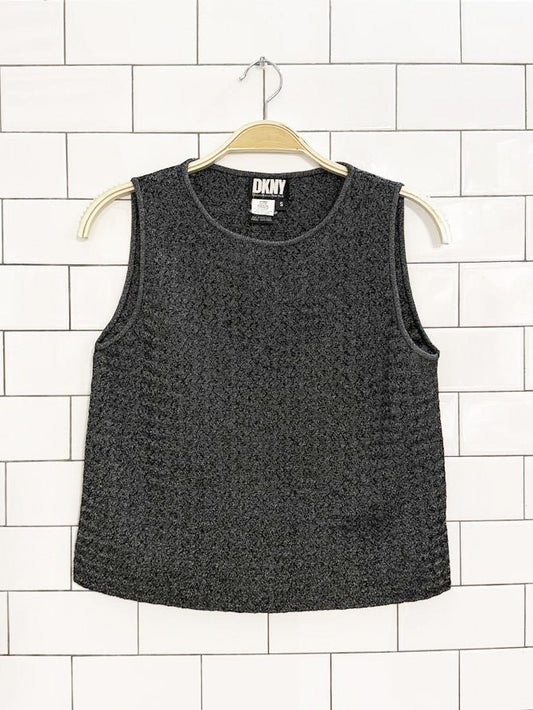 vintage 90s DKNY wool - blend metallic sleeveless knit top | made in USA - good market thrift store