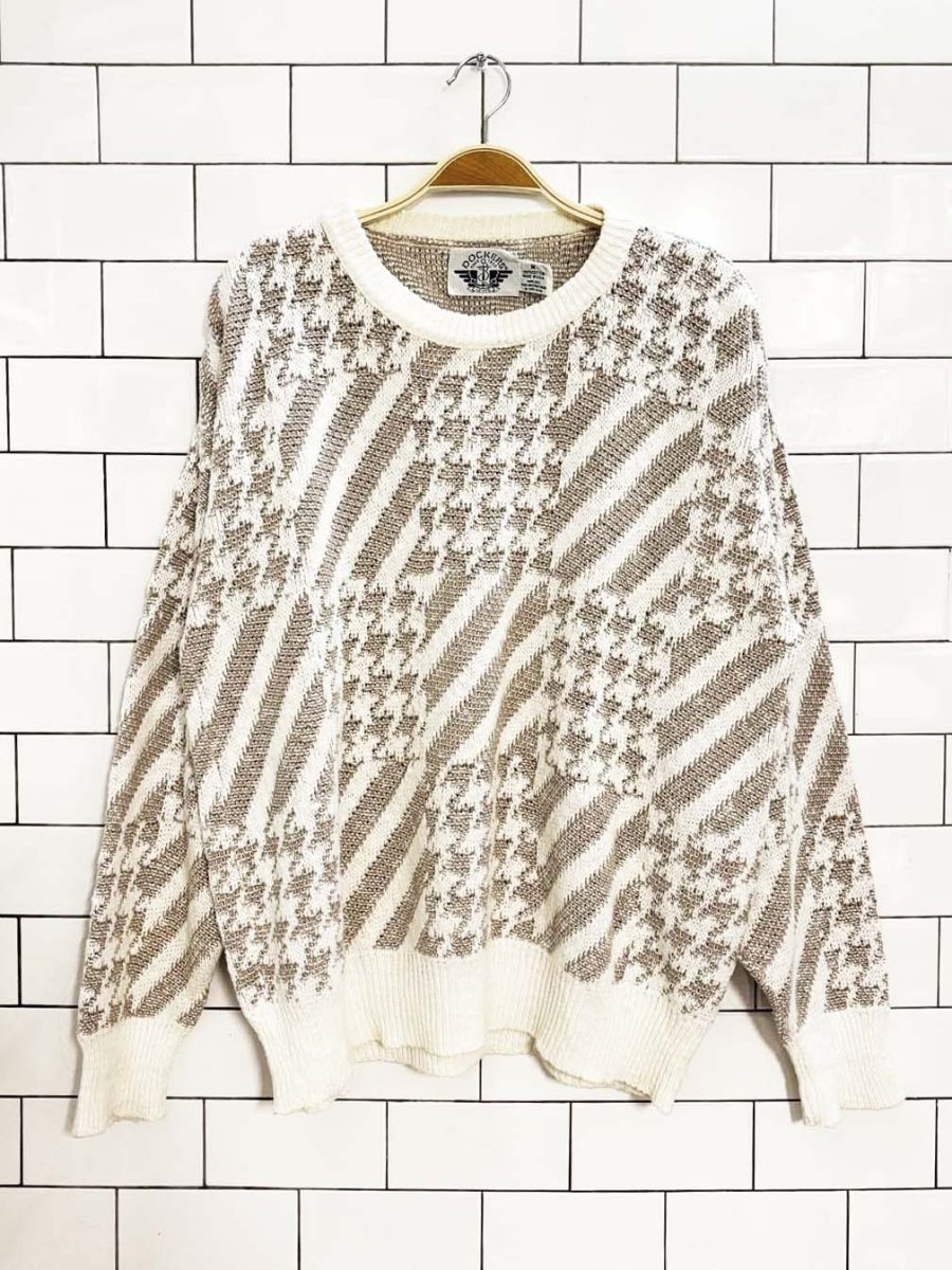 vintage 90s docker houndstooth chunky knit sweater | made in usa - good market thrift store