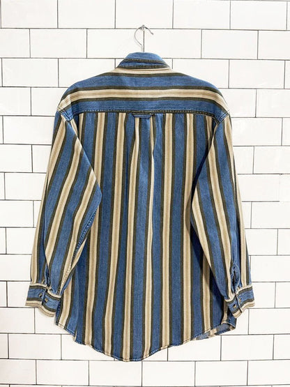 vintage 90s docker striped double breast pocket denim shirt - good market thrift store