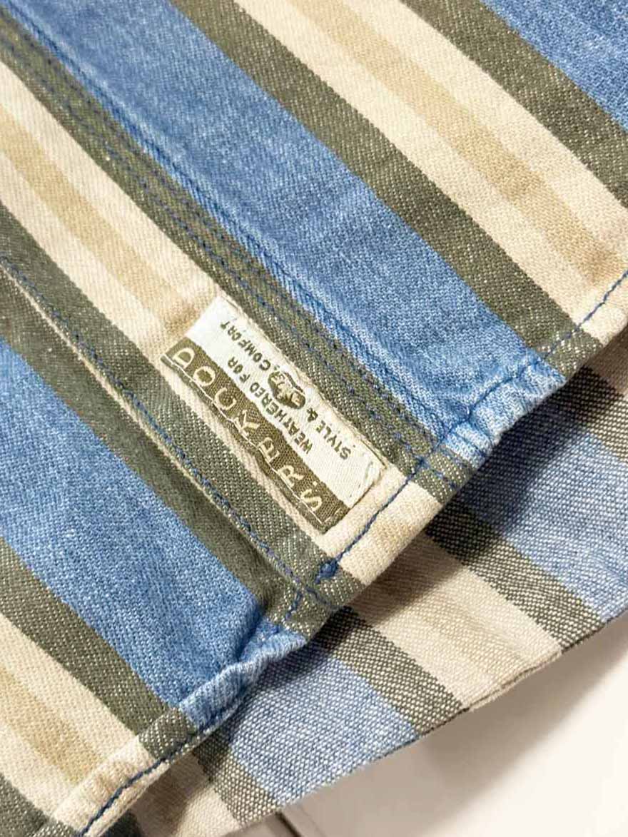 vintage 90s docker striped double breast pocket denim shirt - good market thrift store