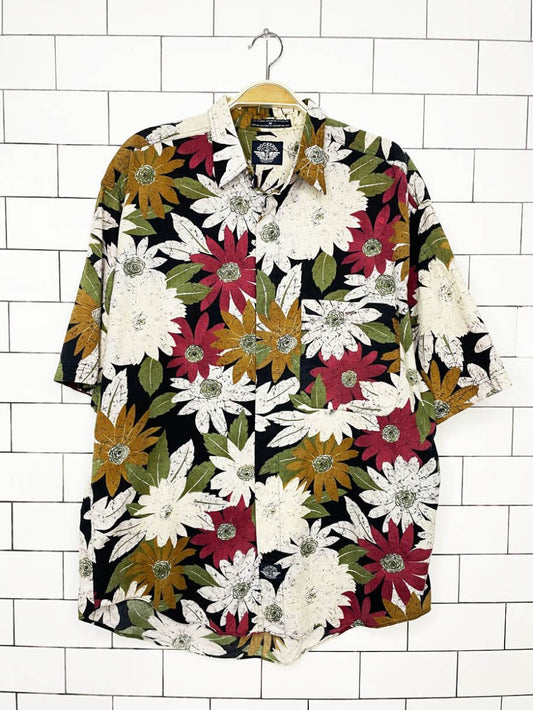 vintage 90s dockers floral full button cabana shirt - good market thrift store