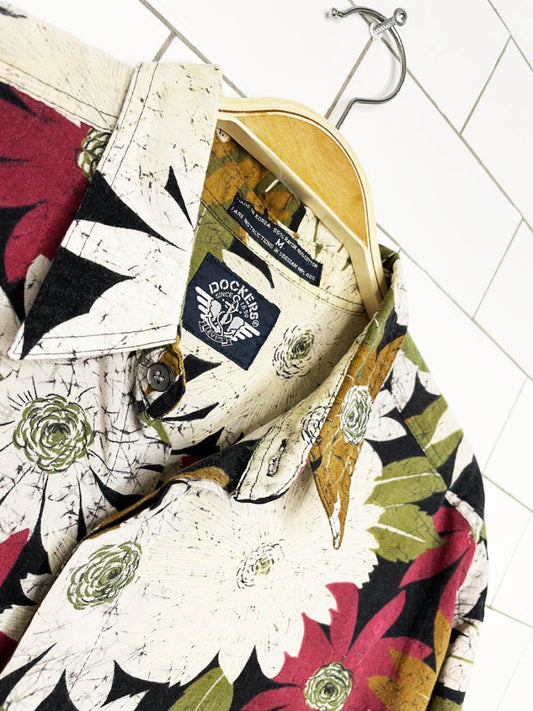 vintage 90s dockers floral full button cabana shirt - good market thrift store