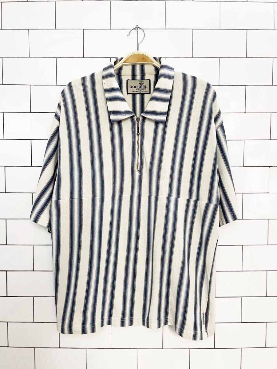 vintage 90s dockers quarter zip collared striped pullover | rework | made in canada - good market thrift store