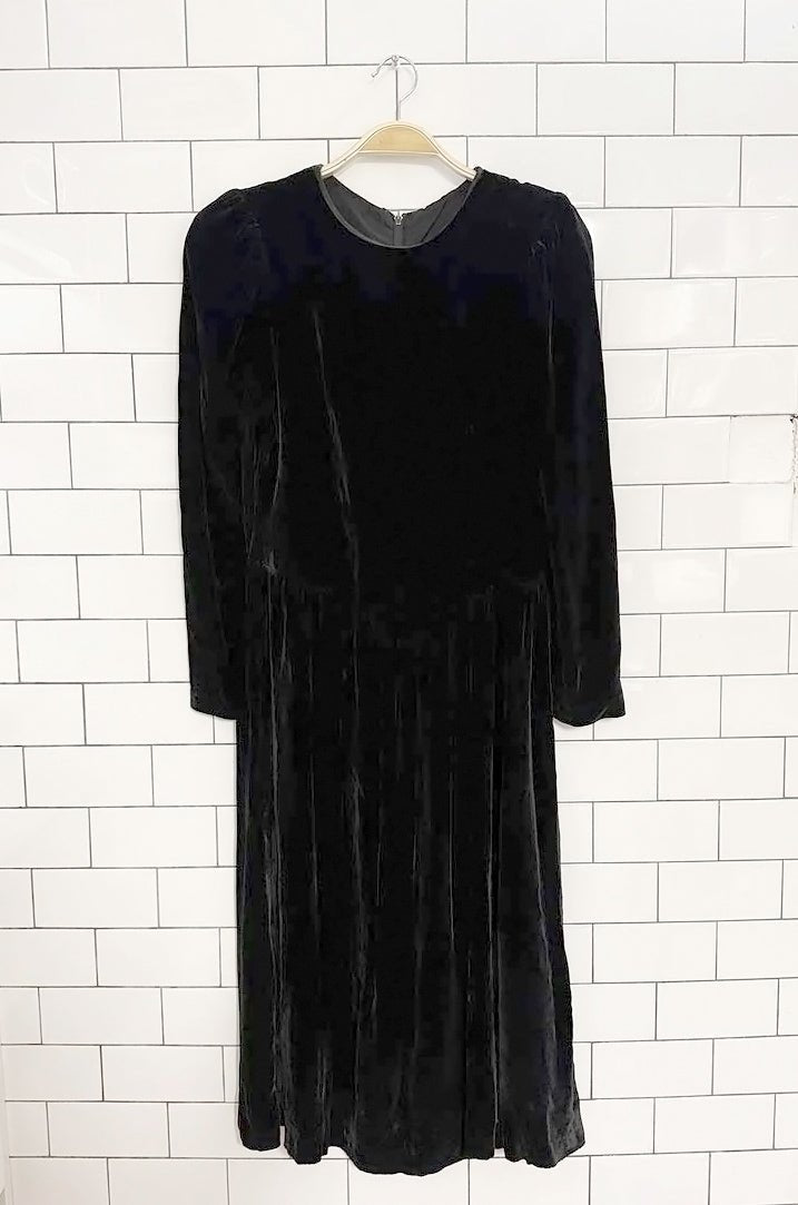 vintage 90s dominato velvet basque waist long sleeve dress | made in Canada - good market thrift store