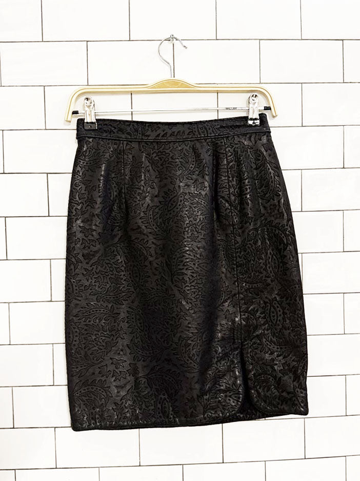 vintage 90s donna linea paisley leather mini skirt - good market thrift store